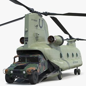 Loading Humvee in CH47 Chinook Helicopter 3D model