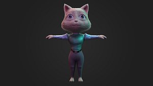 Stylized Anthropomorphic Cat Character  Fur Medieval Outfit 3D model