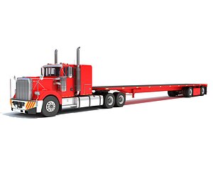 Semi Truck with Flatbed Trailer 3D