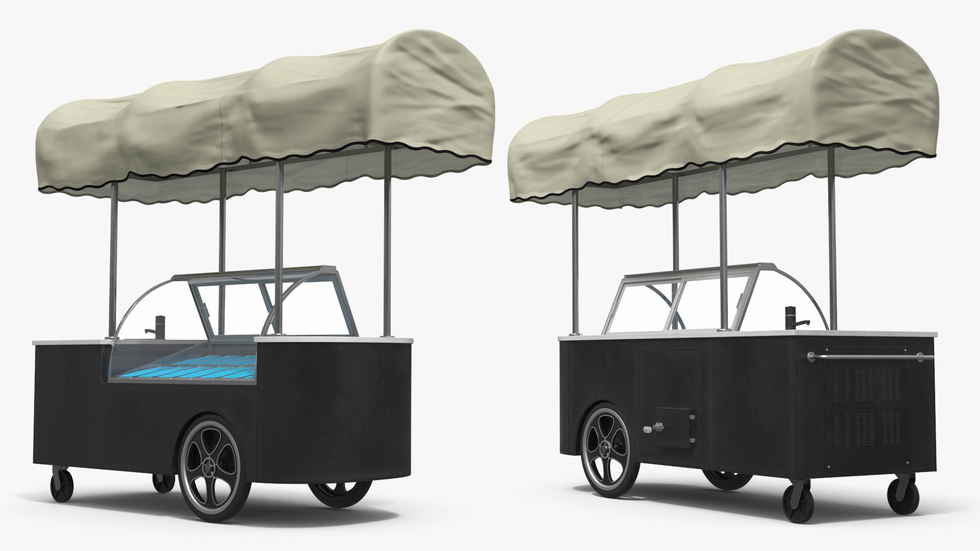 Mobile Ice Cream Display Cart Black 3D model for vehicle visualization, games, animation, transport scenes, and automotive rendering