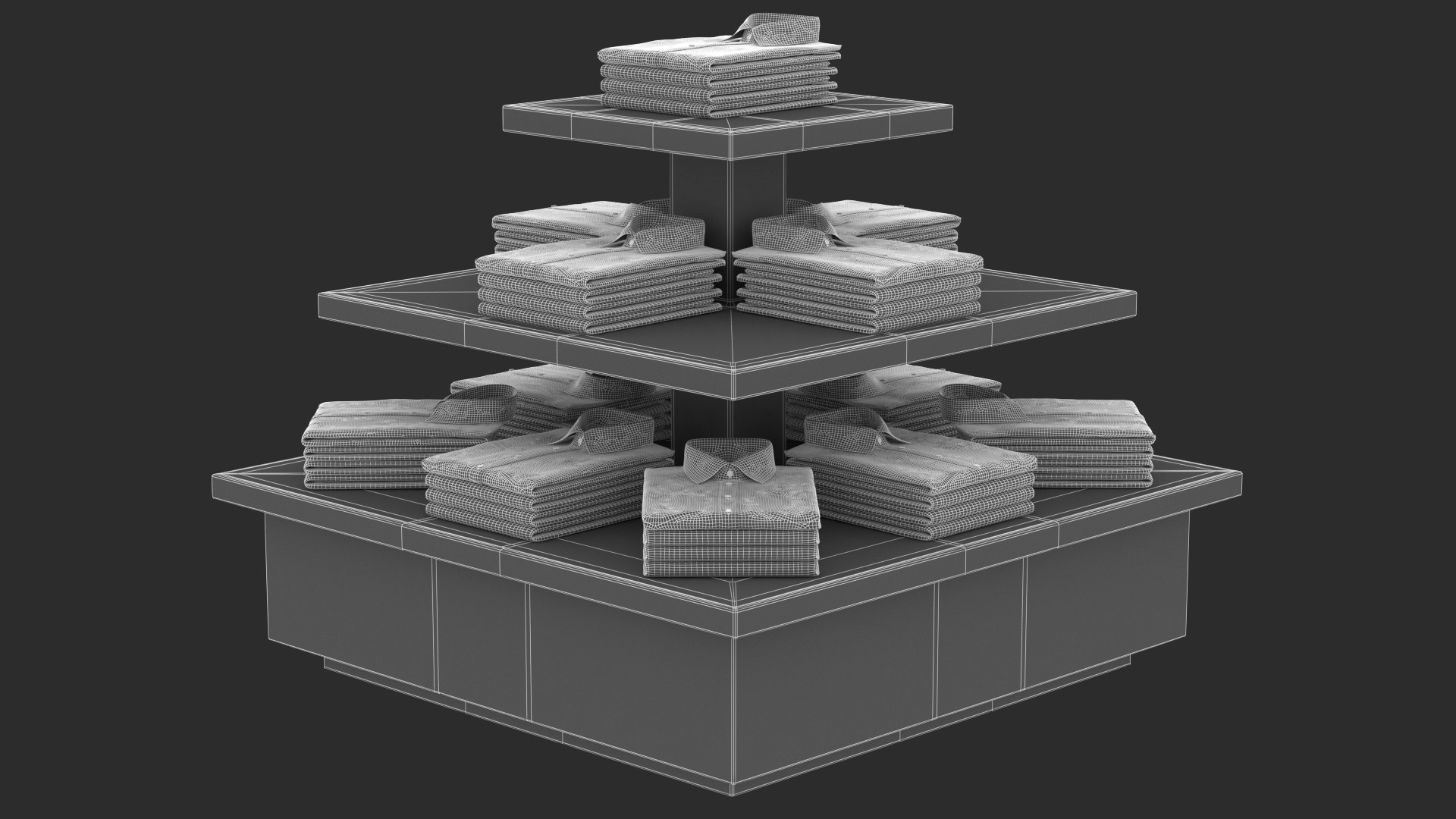 3D Shirt Pyramid Display 3 https://p.turbosquid.com/ts-thumb/aR/oBQdJp/sm/wire0.1/png/1672948396/1920x1080/fit_q87/6d2e8823fc6ca655f174bb5bd09f1e4e58608859/wire0.1.jpg