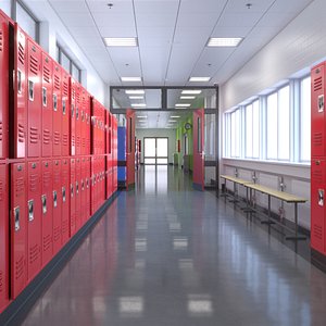 realistic school hallway 3D model