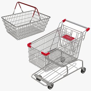 Shopping Cart and Basket 3D model