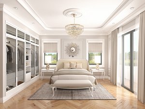 3D Neoclassical Bedroom Interior Scene