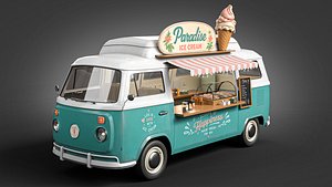 3D Vintage Ice Cream Van with Detailed Interior 3D Model