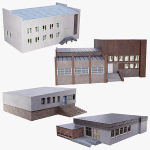 Brutalism Building Bundle 4 Low Poly Game Ready Buildings 3D