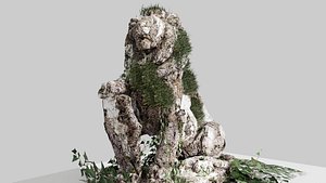 Overgrown Stone Lion Statue 3D model