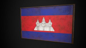 Old Picture Frame With Cambodia  Flag - Game Ready PBR Low-poly 3D Model