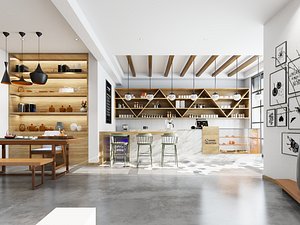 3D Modern Cafe Interior 3D Model