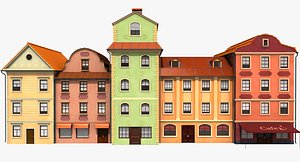 stylised european buildings 3D model