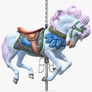 3D carousel galloping horse pink model