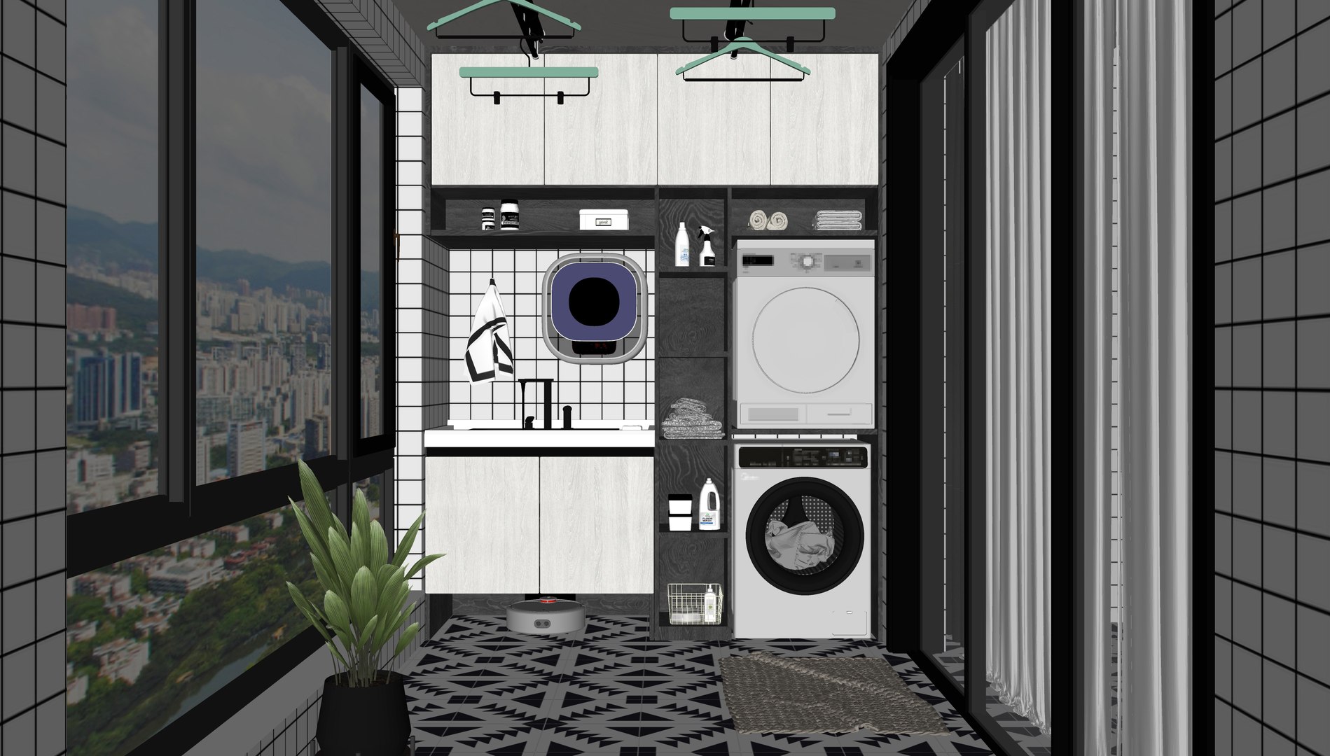 3D Modern North European Balcony Laundry Cabinet Combination Laundry ...
