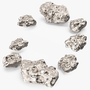 3D Silver Natural Minerals Big Stones model