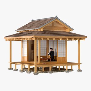 Japanese Man Having Tea in Traditional Tea House