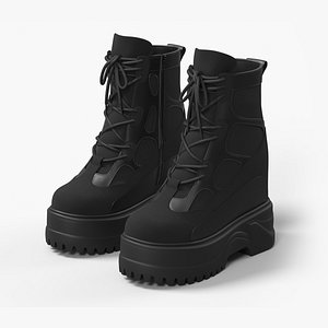 3D High-Top Lace-Up Boots with Thick Sole Black model