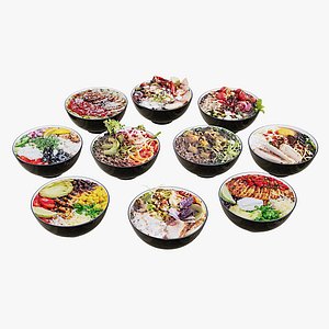 Bowls of food buffet 3D model
