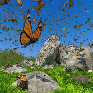 butterflies flock fly 3D