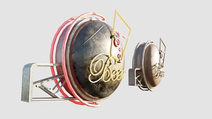 Bar Neon Sign with 4k clean and rusty pbr textures model