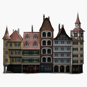 low-poly houses facades 3d model