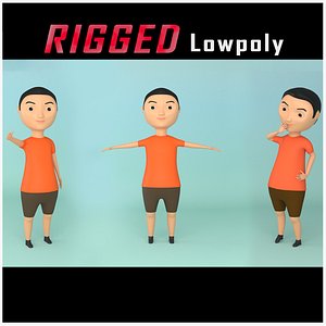 Cartoon Kid Rigged Low-poly 3D model