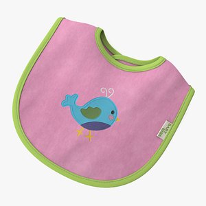Pink Baby Bib with Bird 3D model