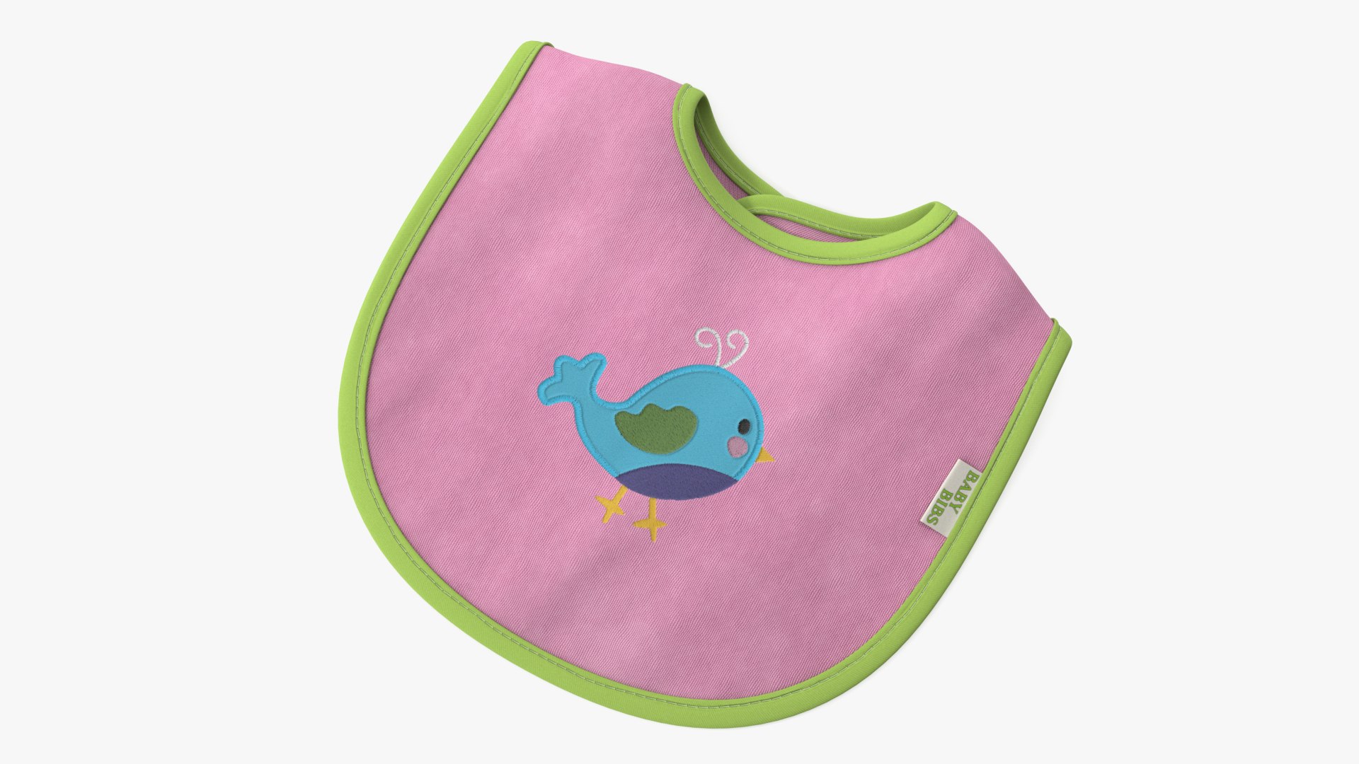 Pink Baby Bib with Bird 3D model preview