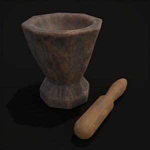 Medieval Wooden Mortar and Pestle 3D