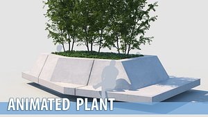 3D model street park bench trees