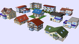 collection of 11 low-poly houses 3D