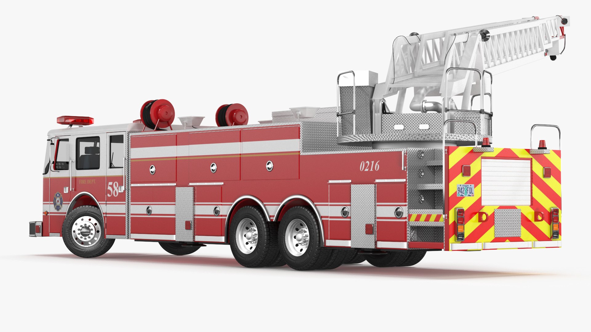 Rear Mount Ladder Fire Truck Rigged 3D model preview