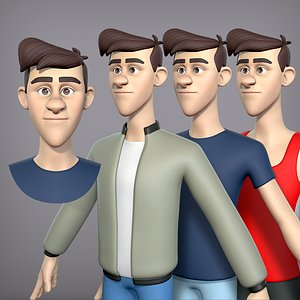Cartoon man with 3 outfits 3D model