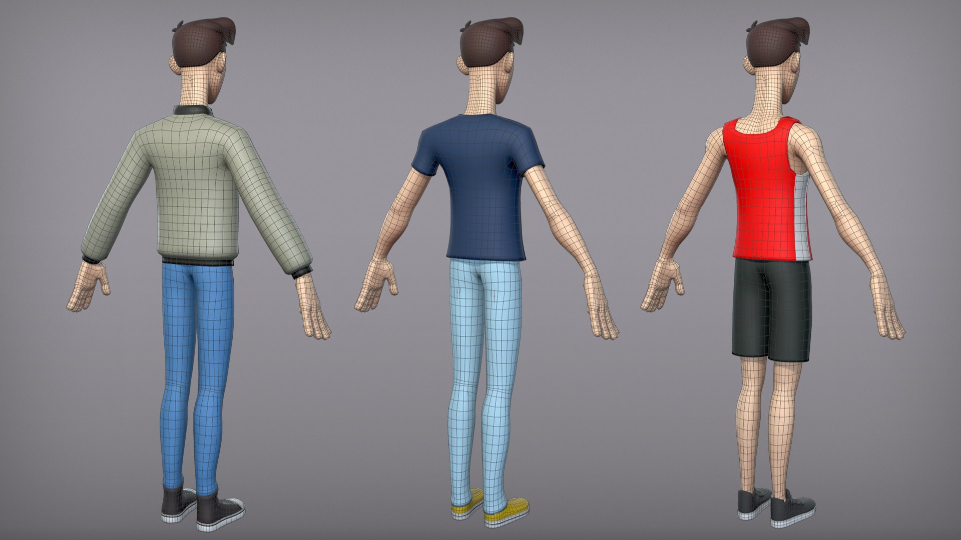 Cartoon man with 3 outfits 3D model https://p.turbosquid.com/ts-thumb/aX/BmkiAQ/aF/2.2/png/1620328580/1920x1080/fit_q87/1ee7495b70f55d34be4b90bf12c66a0e54d5f148/2.2.jpg