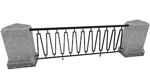 Iron fence with granite pillars - Second variant - low poly 3D model