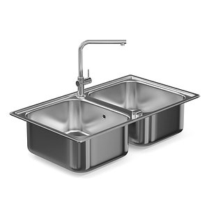 metal double kitchen sink 3D model