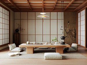 Zen Japanese Tea Room Interior Interior Design Scene Set