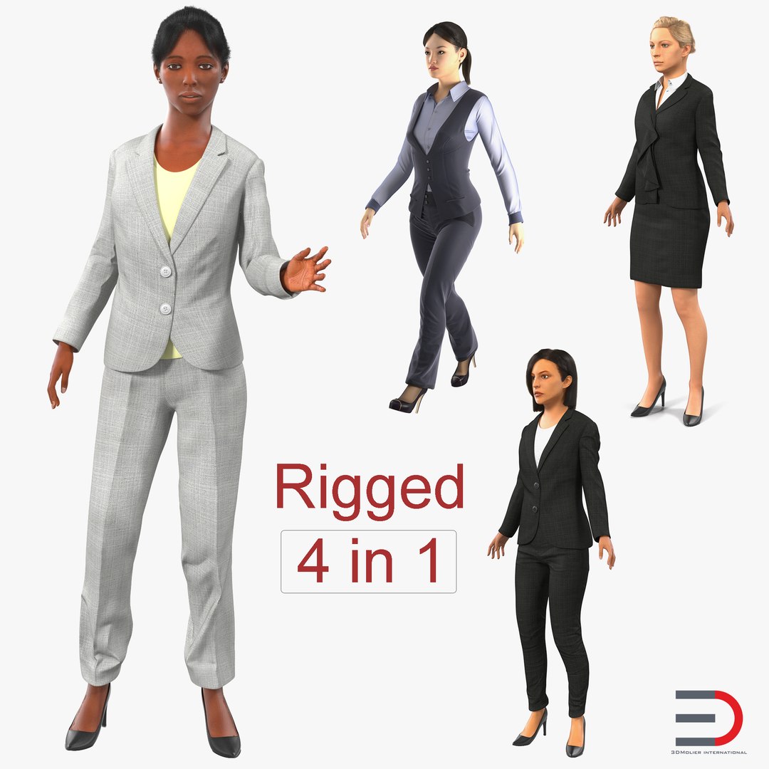 Rigged Business Womans 3D Models Collection 3 3D model preview