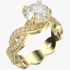 Twisted Engagement Ring Center Diamond 1-30 Carats- LJP01 3D model