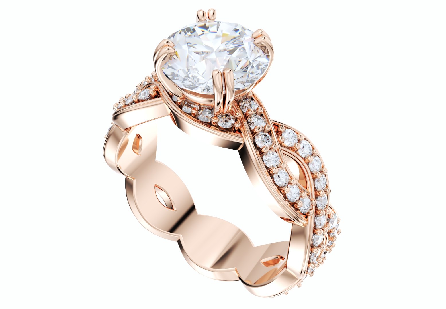 Twisted Engagement Ring Center Diamond 1-30 Carats- LJP01 3D Model ...