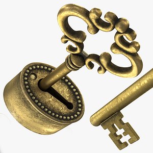 Vintage Skeleton Key with Ornate Bow Brass