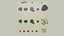 Low poly cave collection with mushrooms vegetation stones model