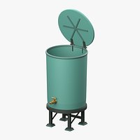 Garden Rain Barrel with Open Lid Hinges and Braced Stand