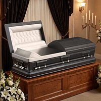 Open Wooden Coffin with Silk Lining Black