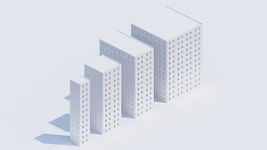 3D 4types Simple building L size