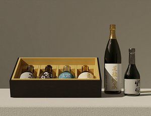 3D Low-Poly Sake And Gift Box