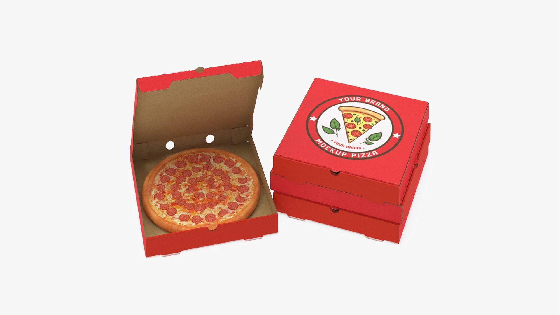 Pepperoni Pizza in Cardboard Box Mockup 3D model preview