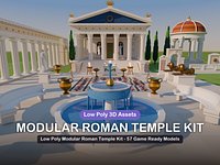 Low Poly Modular Roman Temple Kit - 57 Game Ready Models