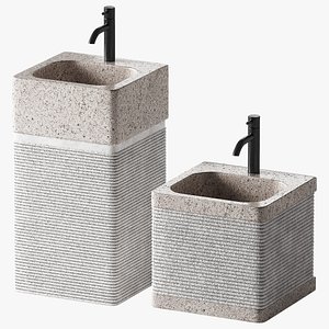 3D Stone Sink with Rectangular Standing Pedestal 2 color options model