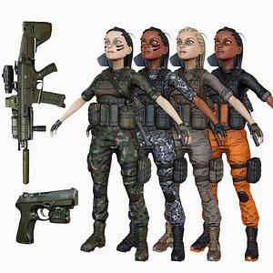 PBR Game Ready Female Soldier (Several Color Options)
