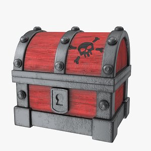 3D Red Pirate Treasure Chest