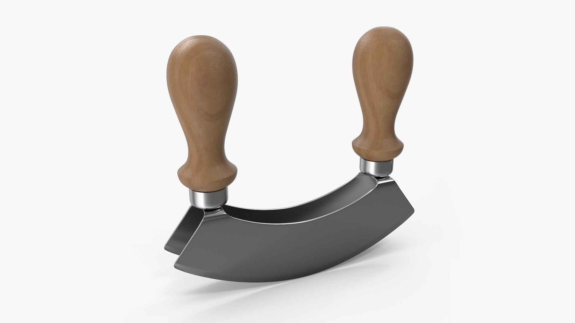 Mezzaluna with Two Blades and Wooden Handles 3D model preview